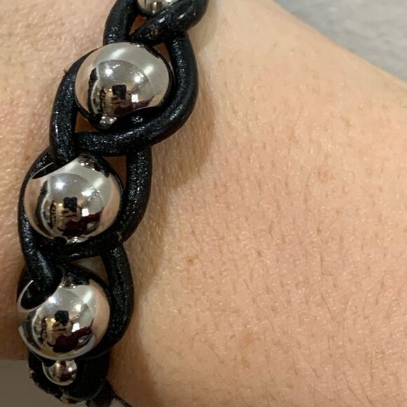 BRACELET Silver and Leather Braided Bracelet - Picture 4 of 7